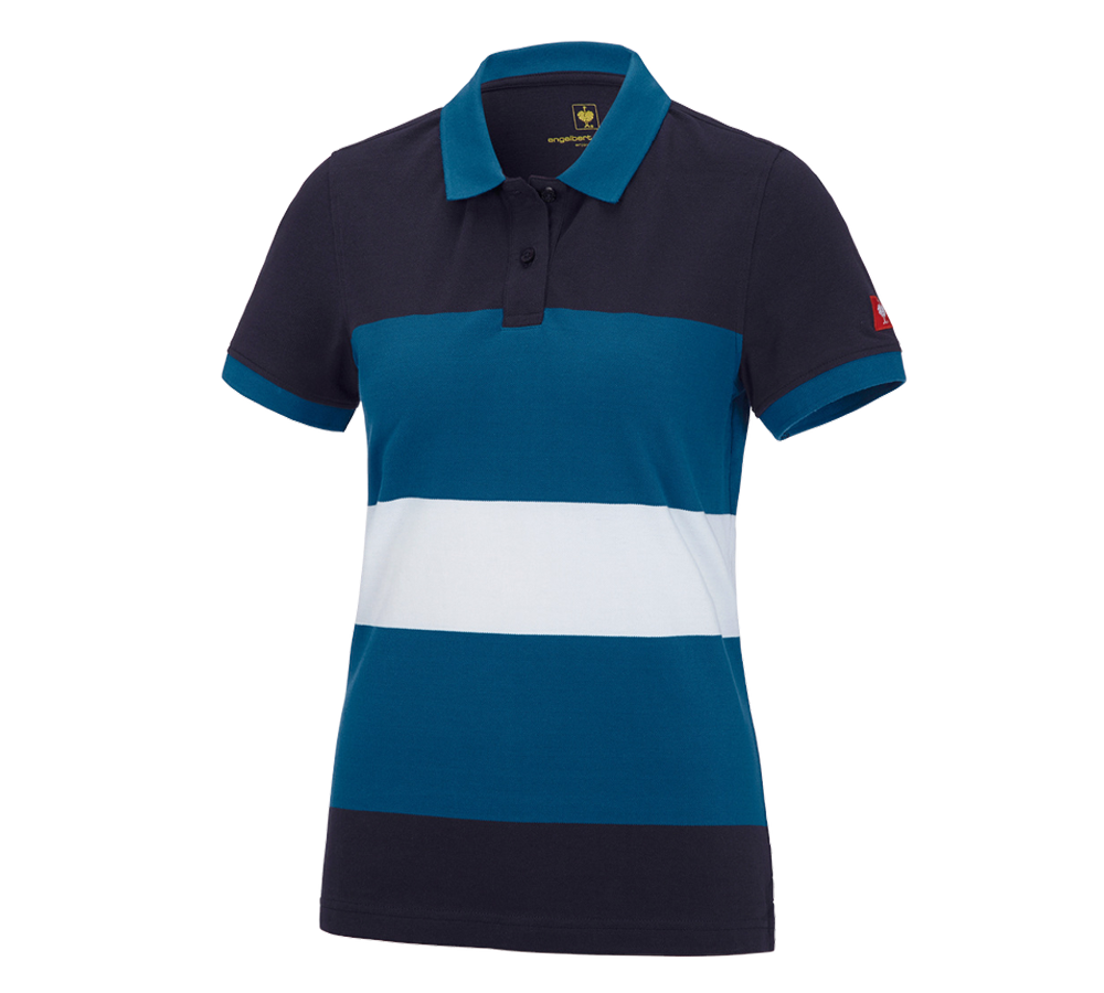 Bovenkleding: e.s. Pique-Polo cotton stripe, dames + donkerblauw/atoll