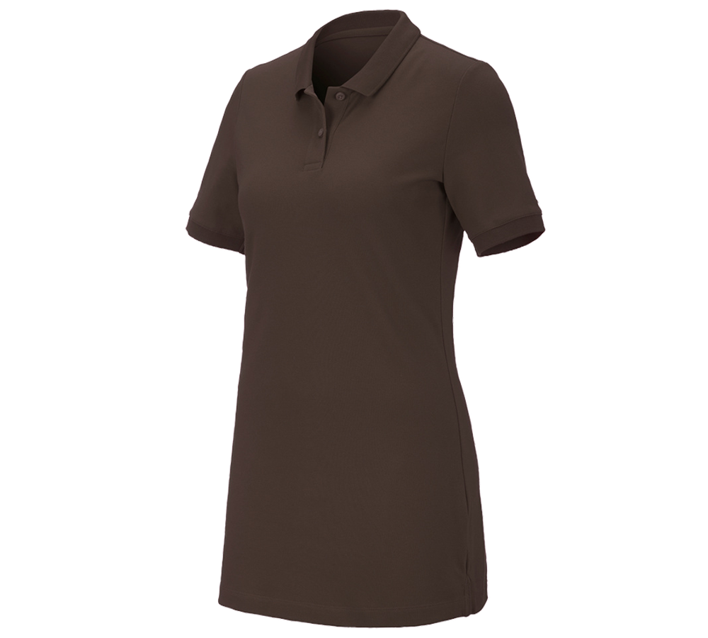 Shirts & Co.: e.s. Piqué-Polo cotton stretch, Damen, long fit + kastanie