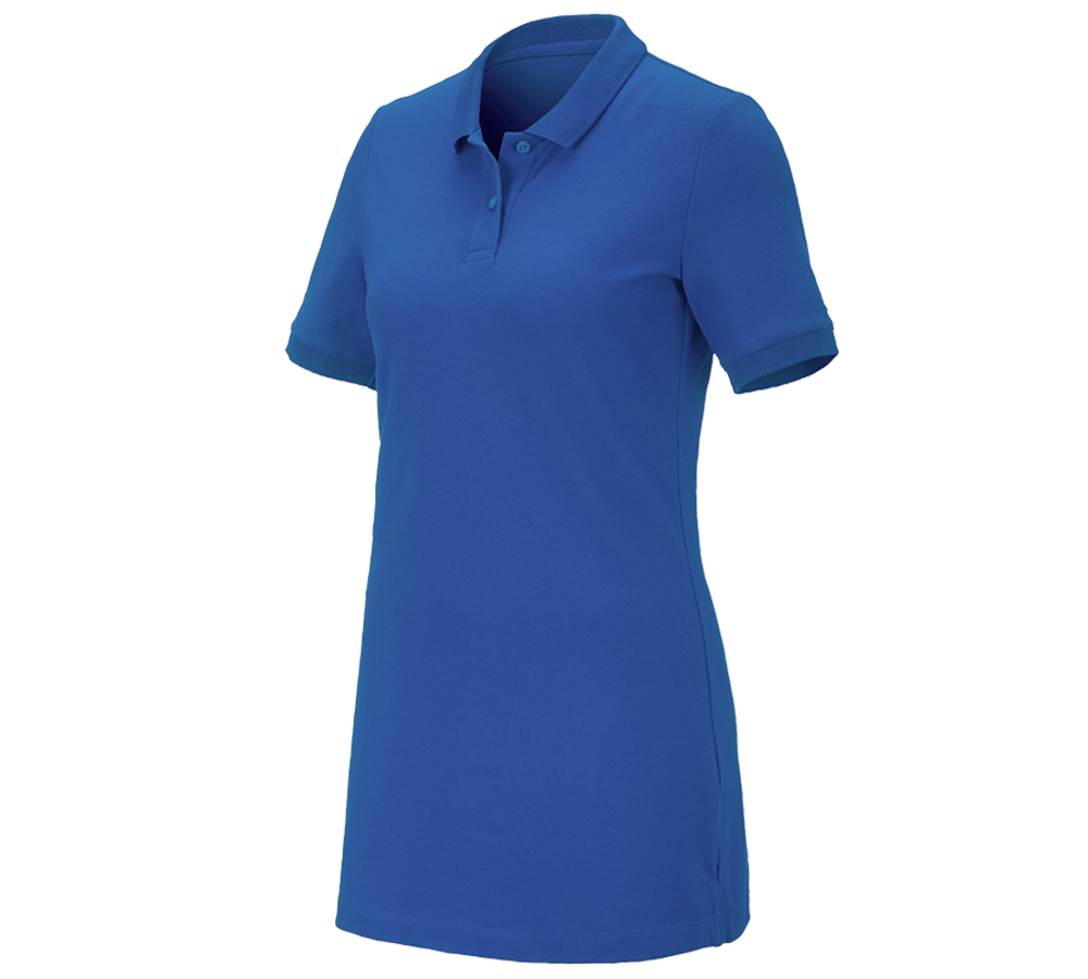 Hauts: e.s. Pique-Polo cotton stretch, femmes, long fit + bleu gentiane