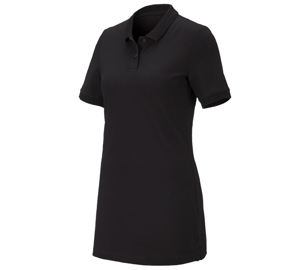 Bovenkleding: e.s. Pique-Polo cotton stretch, dames, long fit + zwart