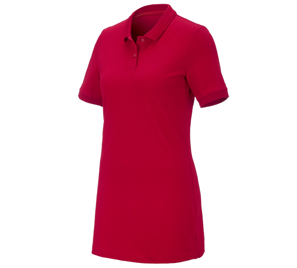 Hauts: e.s. Pique-Polo cotton stretch, femmes, long fit + rouge vif