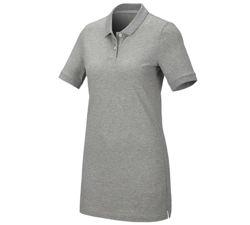 Shirts & Co.: e.s. Piqué-Polo cotton stretch, Damen, long fit + graumeliert