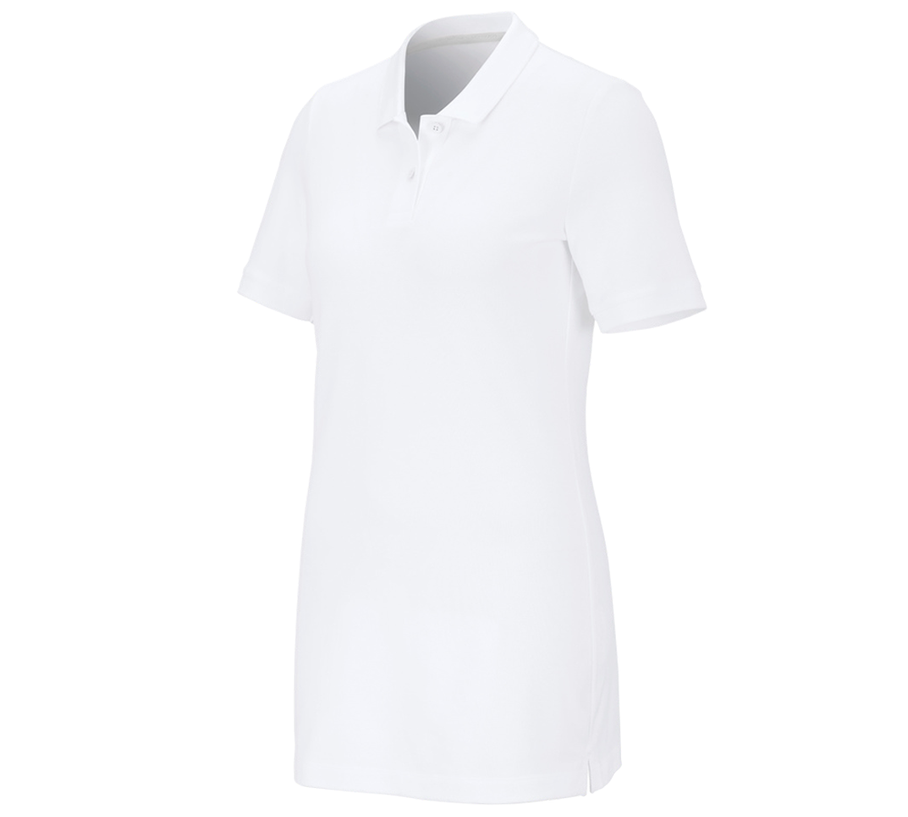 Hauts: e.s. Pique-Polo cotton stretch, femmes, long fit + blanc
