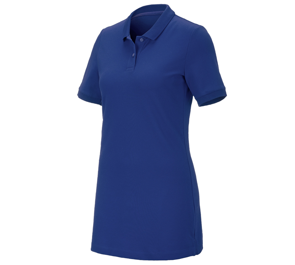 Shirts & Co.: e.s. Piqué-Polo cotton stretch, Damen, long fit + kornblau