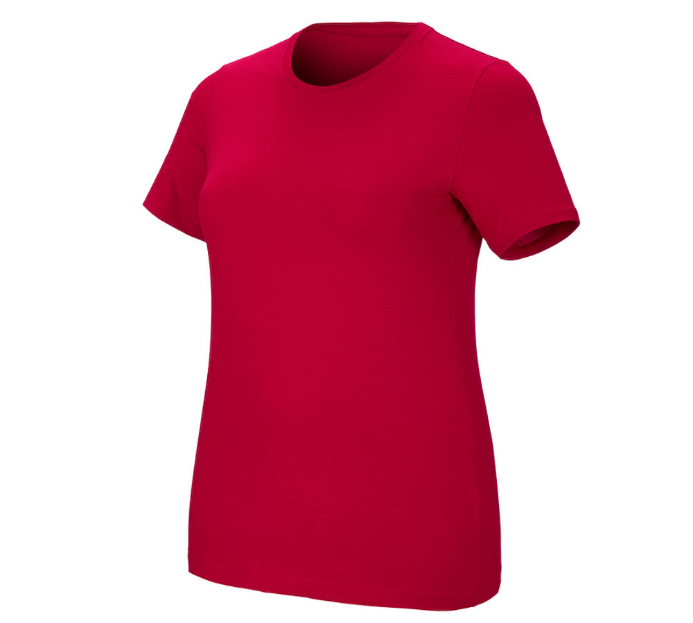 Bovenkleding: e.s. T-Shirt cotton stretch, dames, plus fit + vuurrood