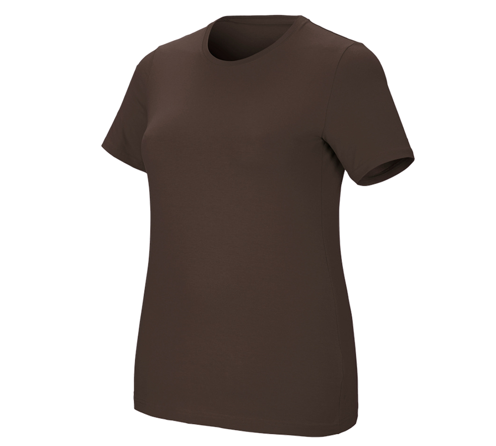 Bovenkleding: e.s. T-Shirt cotton stretch, dames, plus fit + kastanje