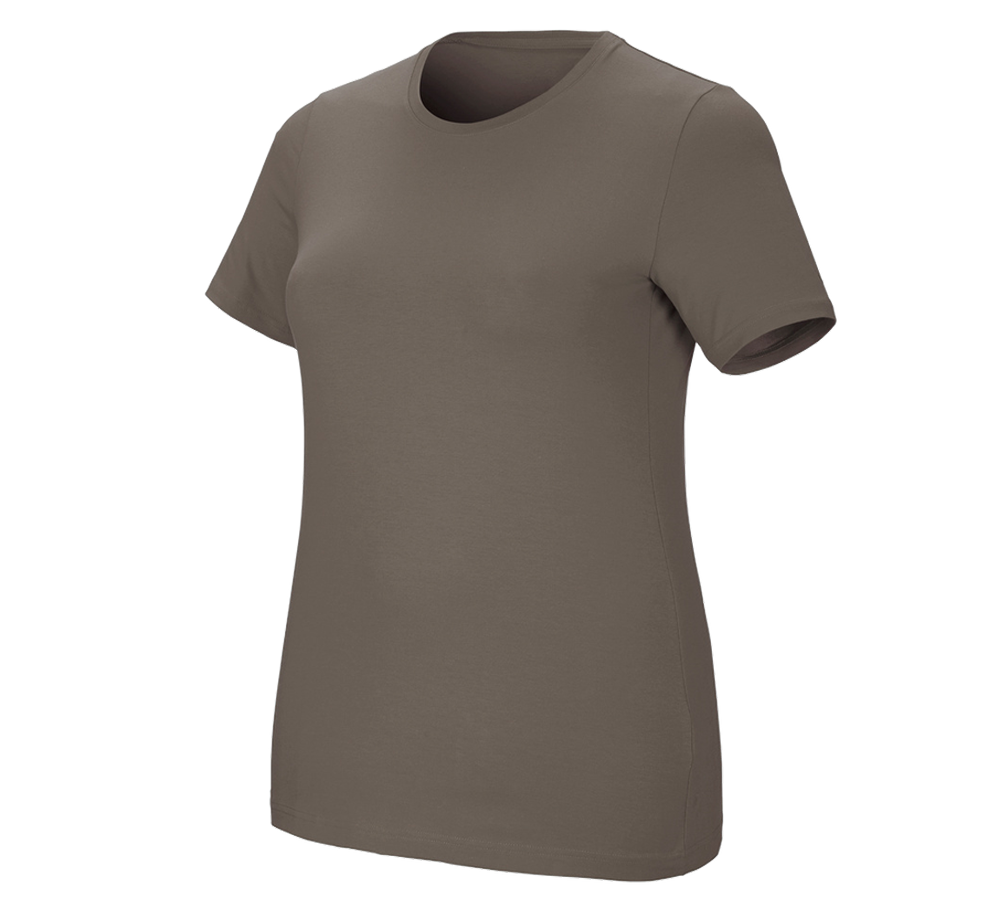 Hauts: e.s. T-Shirt cotton stretch, femmes, plus fit + pierre