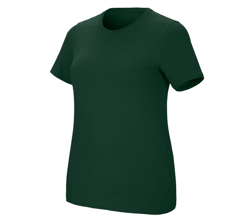 Bovenkleding: e.s. T-Shirt cotton stretch, dames, plus fit + groen