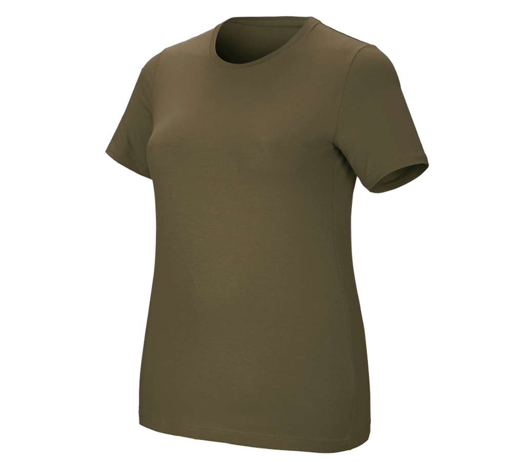 Hauts: e.s. T-Shirt cotton stretch, femmes, plus fit + vert boue