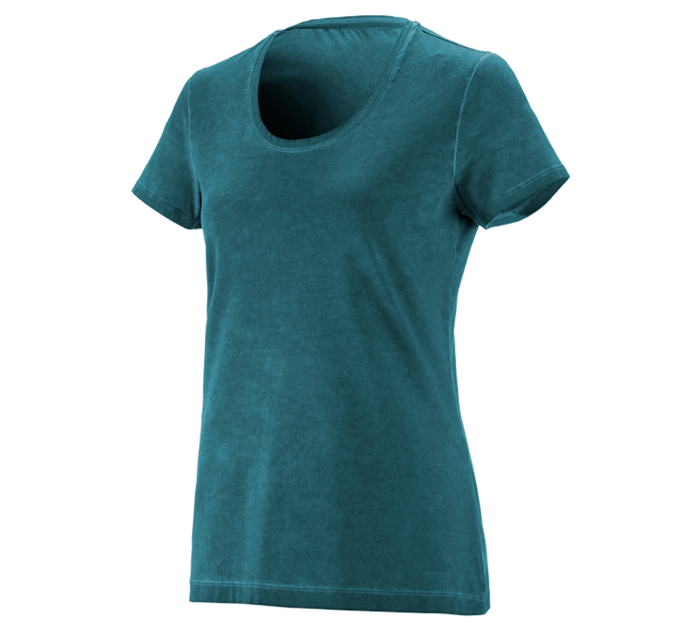 Hauts: e.s. T-Shirt vintage cotton stretch, femmes + cyan foncé vintage