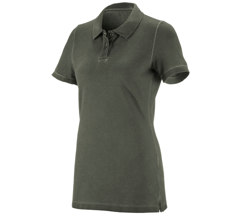 Bovenkleding: e.s. Polo-Shirt vintage cotton stretch, dames + camouflagegroen vintage