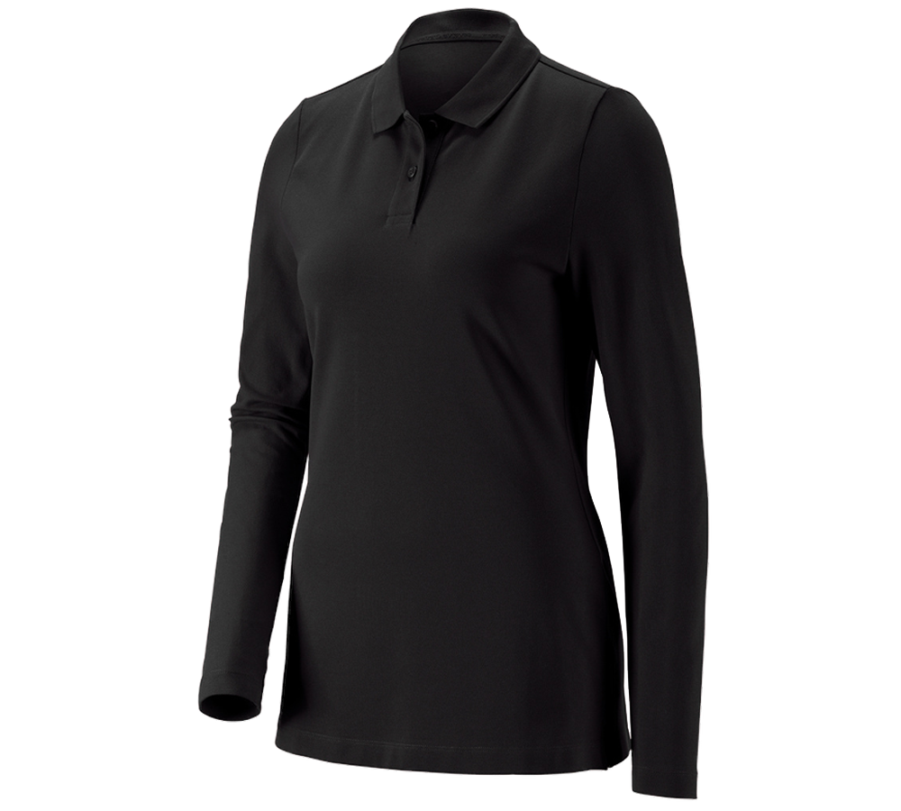 Shirts & Co.: e.s. Piqué-Polo Longsleeve cotton stretch,Damen + schwarz