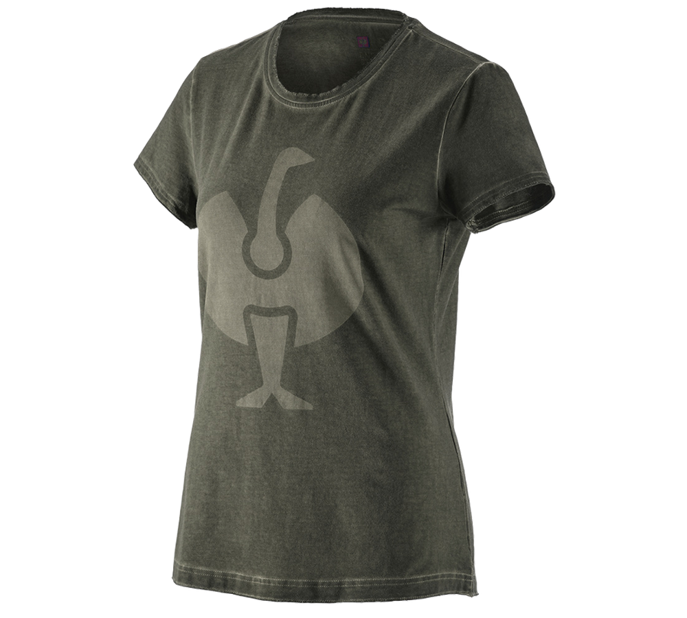 Bovenkleding: T-Shirt e.s.motion ten ostrich, dames + camouflagegroen vintage