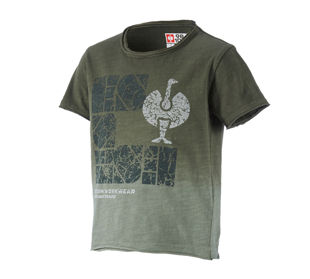 Hauts: e.s. T-Shirt denim workwear, enfants + vert camouflage vintage