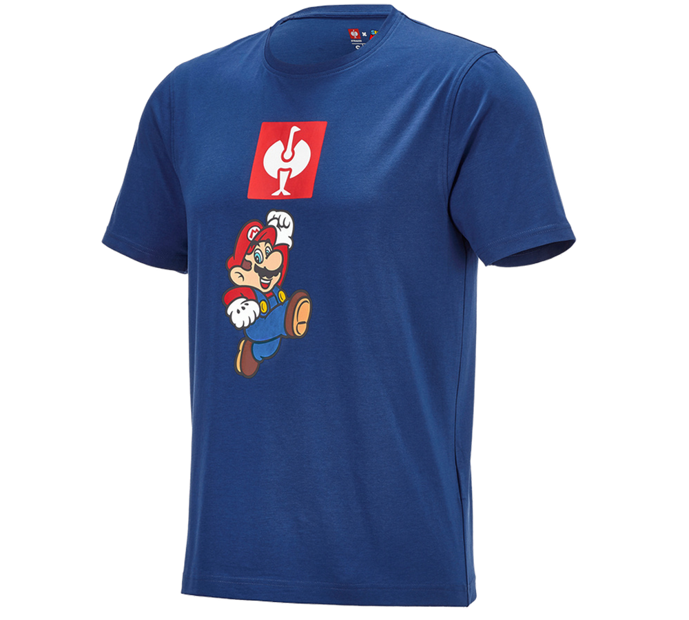 Hauts: Super Mario T-Shirt, hommes + bleu alcalin