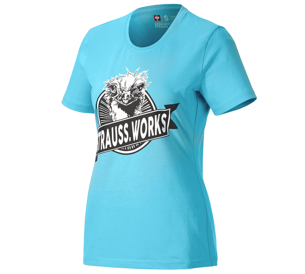 Bovenkleding: e.s. T-Shirt strauss works, dames + lapis turkoois