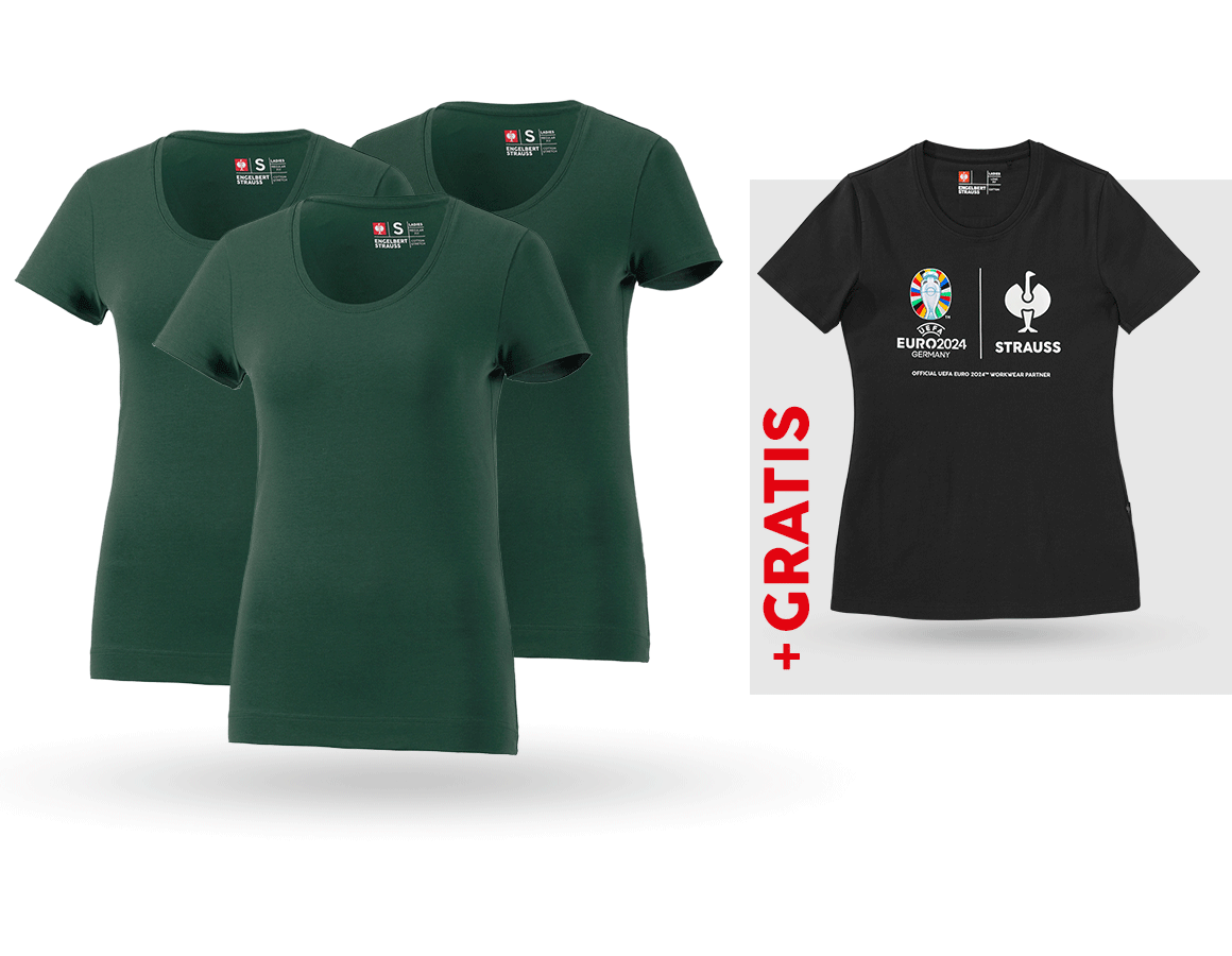 Kleding: SET: 3x dames-T-shirt cotton stretch + shirt + groen