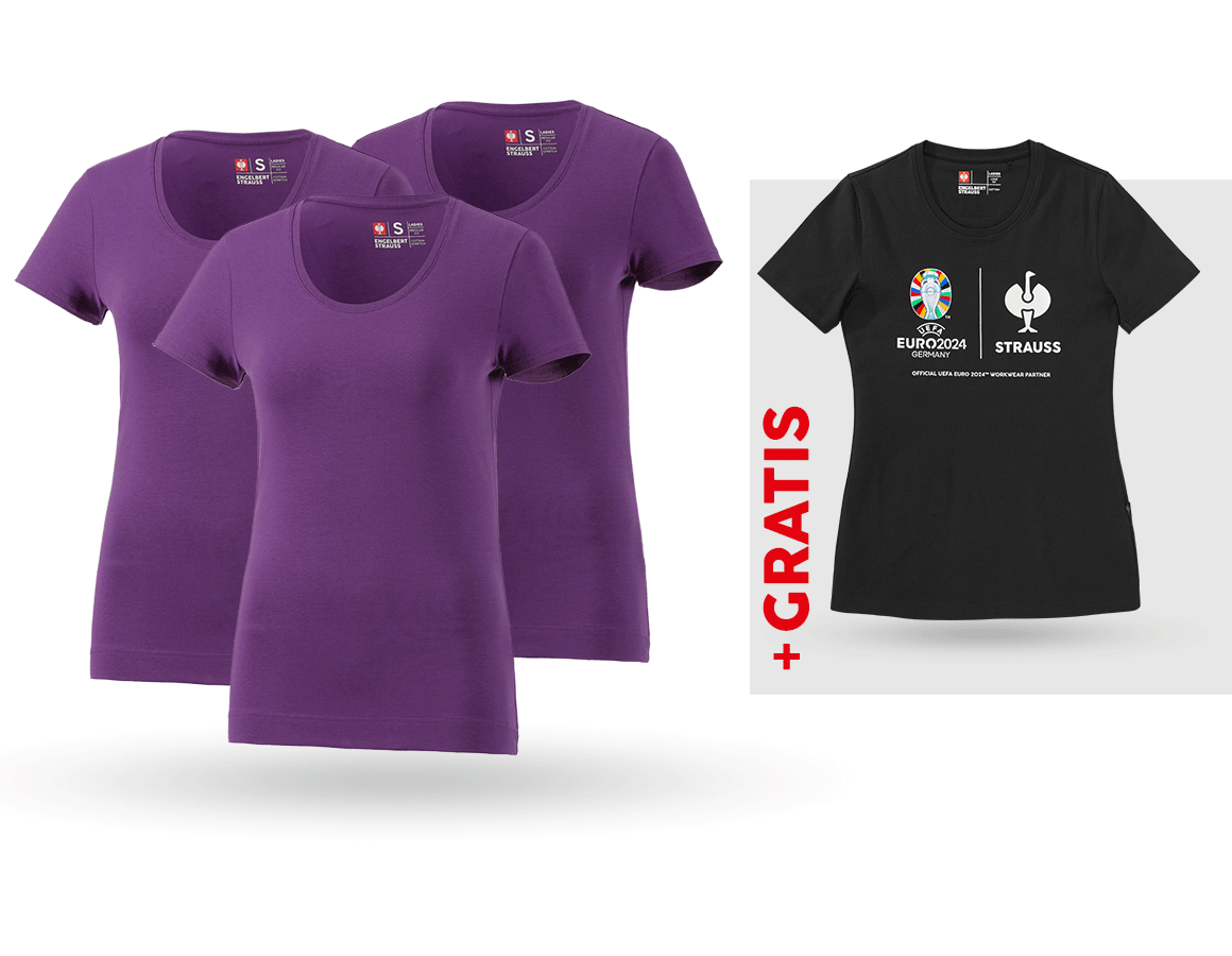 Kleding: SET: 3x dames-T-shirt cotton stretch + shirt + violet