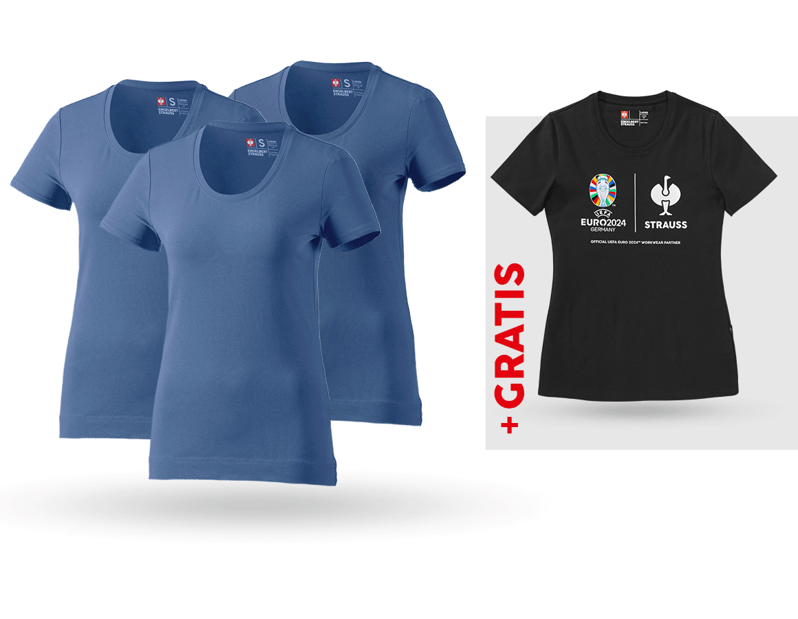 Kleding: SET: 3x dames-T-shirt cotton stretch + shirt + kobalt