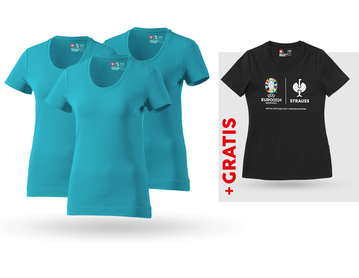 Kleding: SET: 3x dames-T-shirt cotton stretch + shirt + oceaan