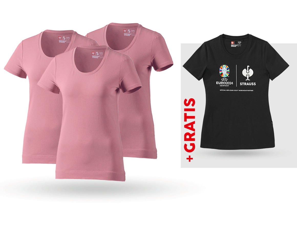 Kleding: SET: 3x dames-T-shirt cotton stretch + shirt + oudroze