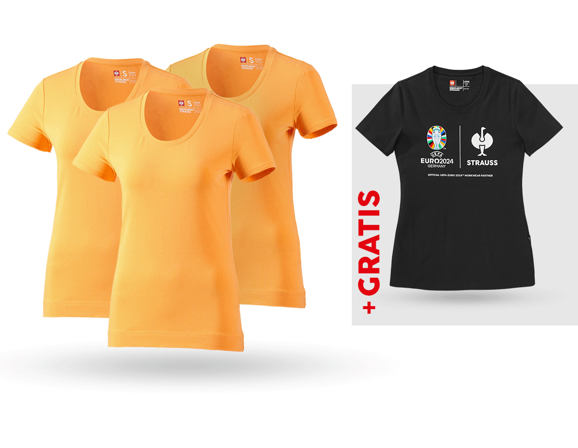 Kleding: SET: 3x dames-T-shirt cotton stretch + shirt + licht oranje
