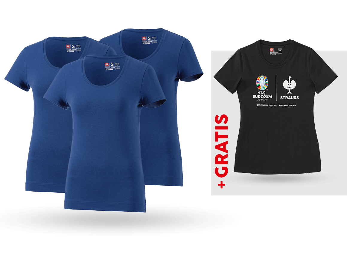 Kleding: SET: 3x dames-T-shirt cotton stretch + shirt + alkalisch blauw