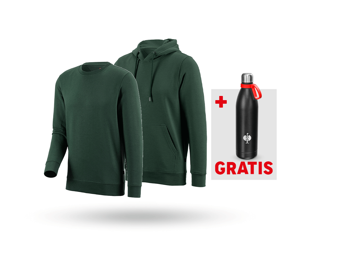 Kleding: SET: Sweatshirt + hoody-sweatshirt poly cotton + groen