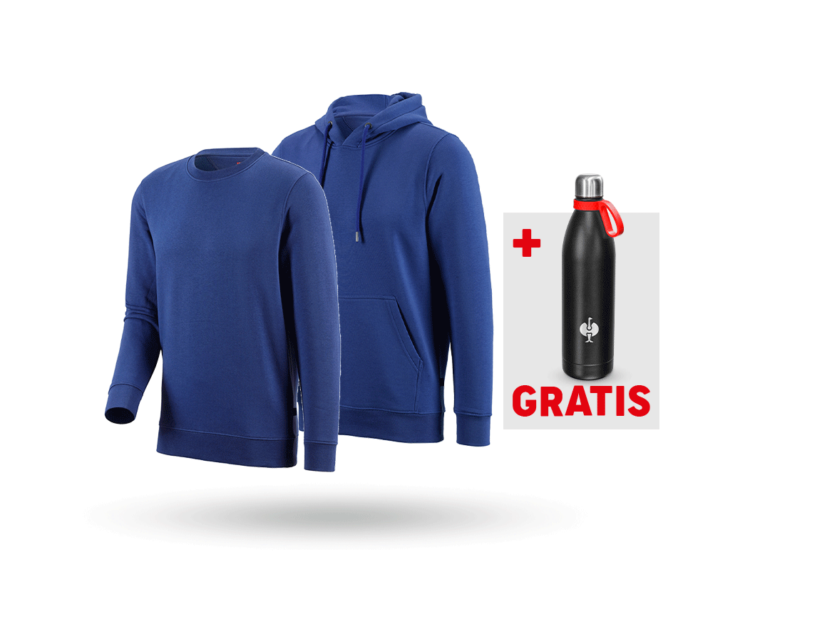 Kleding: SET: Sweatshirt + hoody-sweatshirt poly cotton + korenblauw