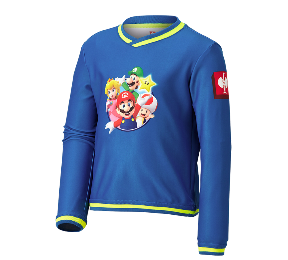 Samenwerkingen: Super Mario Functionele longsleeve, kinderen + gentiaanblauw