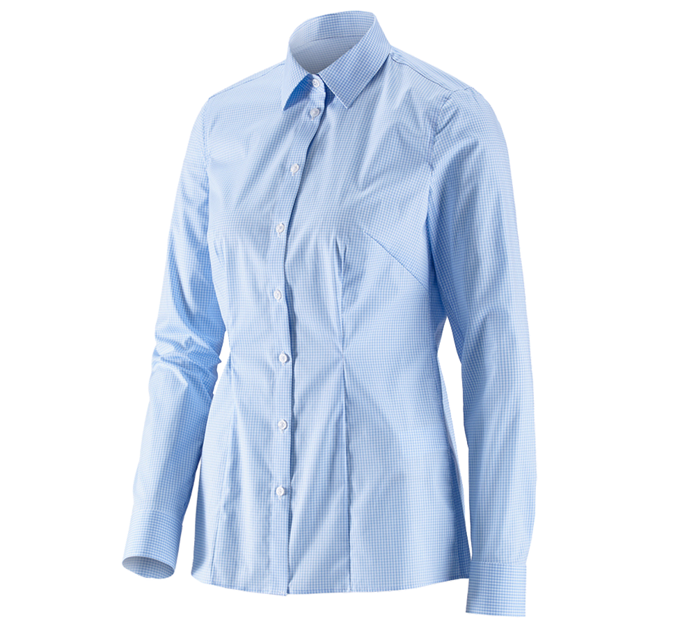 Shirts & Co.: e.s. Business Bluse cotton stretch, Damen reg. fit + frostblau kariert