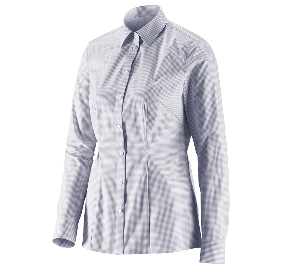 Shirts & Co.: e.s. Business Bluse cotton stretch, Damen reg. fit + nebelgrau kariert