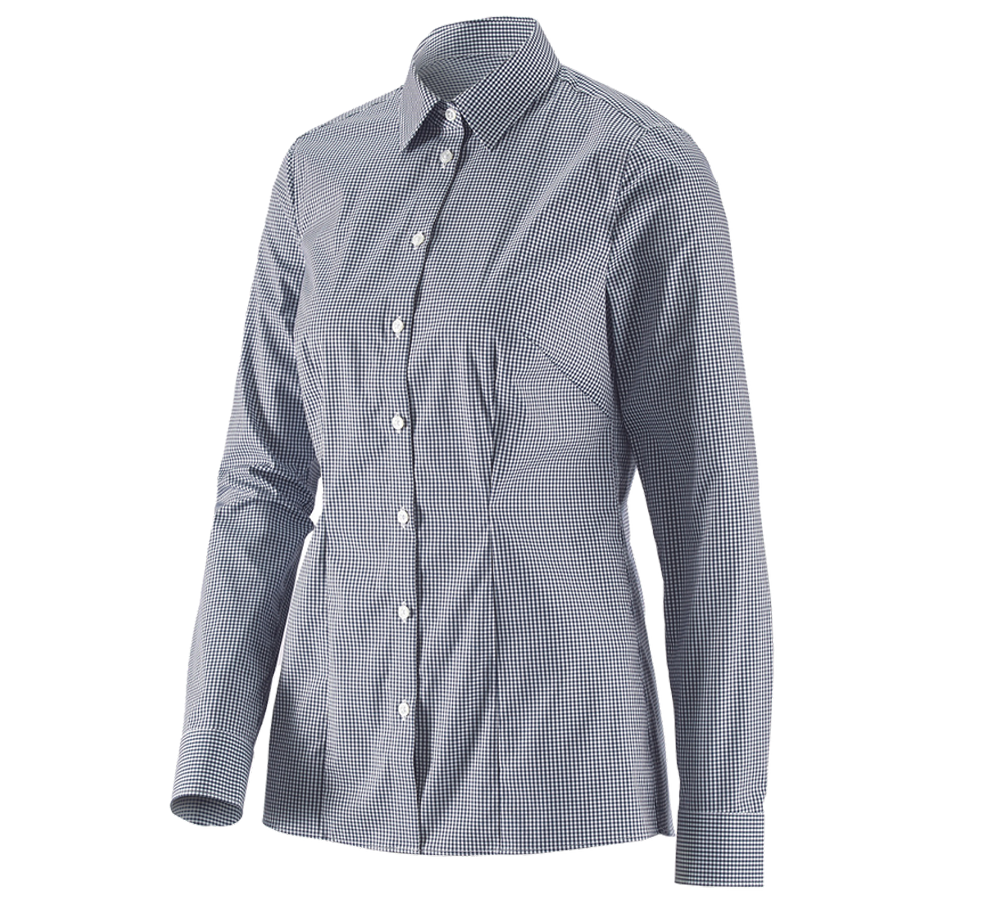 Bovenkleding: e.s. Business-blouse cotton stretch dames reg. fit + donkerblauw geruit