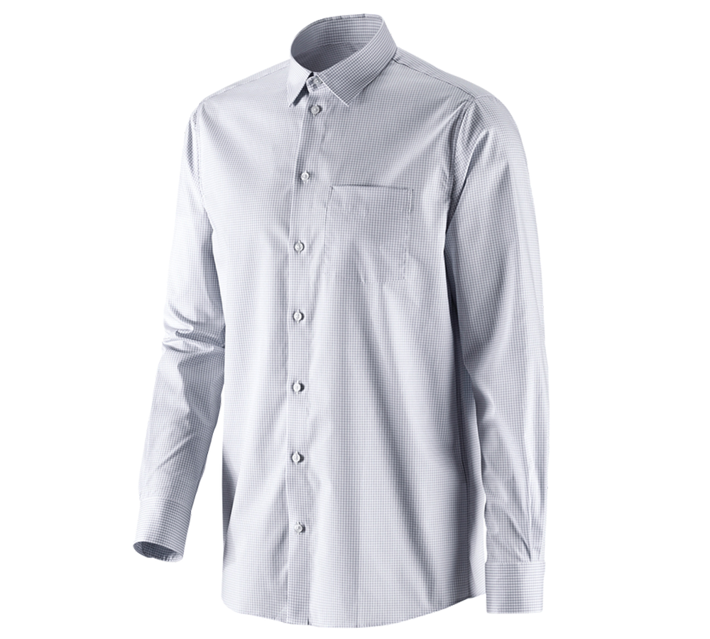 Hauts: e.s. Chemise de travail cotton stretch comfort fit + gris brume à carreaux