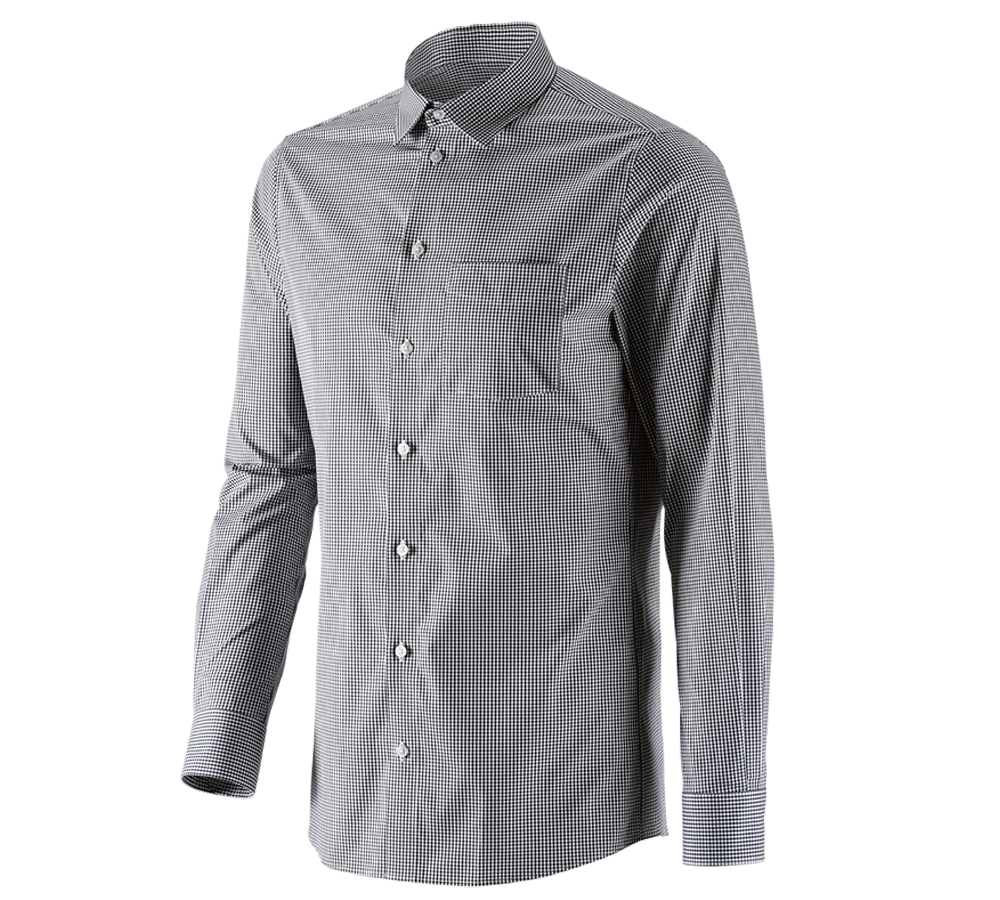 Shirts & Co.: e.s. Business Hemd cotton stretch, slim fit + schwarz kariert