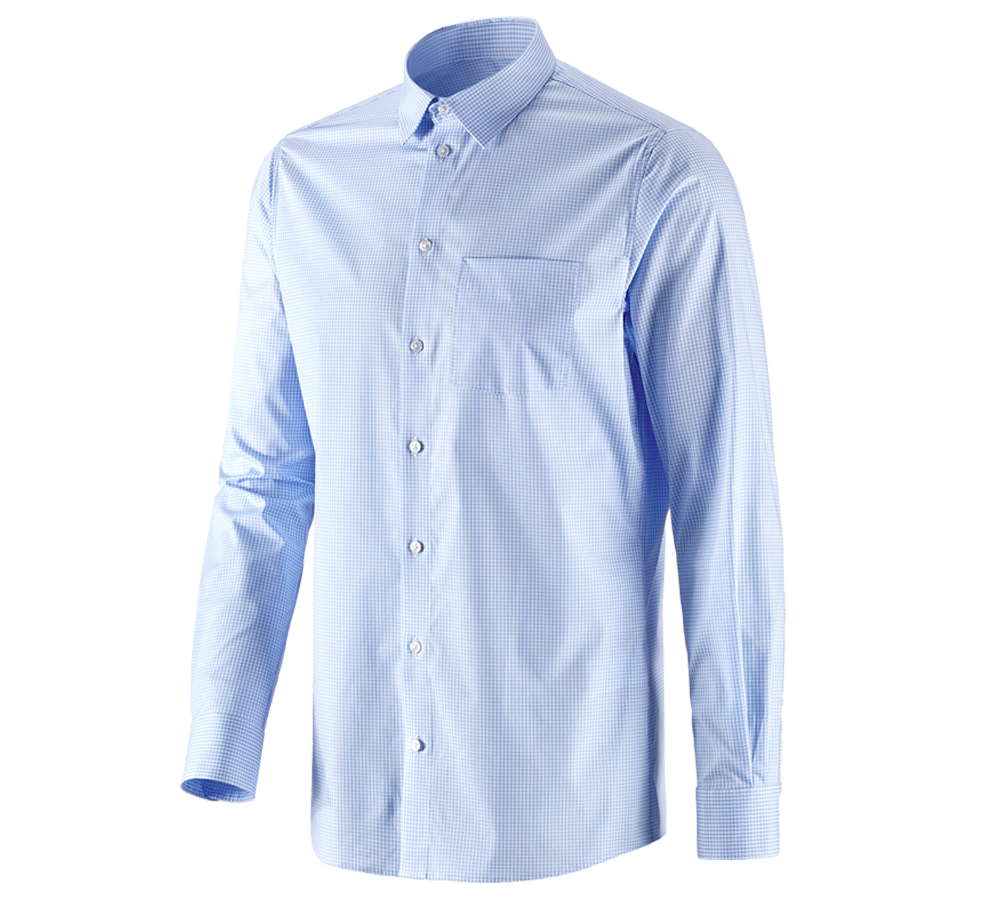 Hauts: e.s. Chemise de travail cotton stretch regular fit + bleu glacial à carreaux