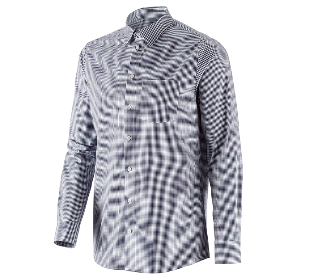 Bovenkleding: e.s. Business overhemd cotton stretch, regular fit + donkerblauw geruit