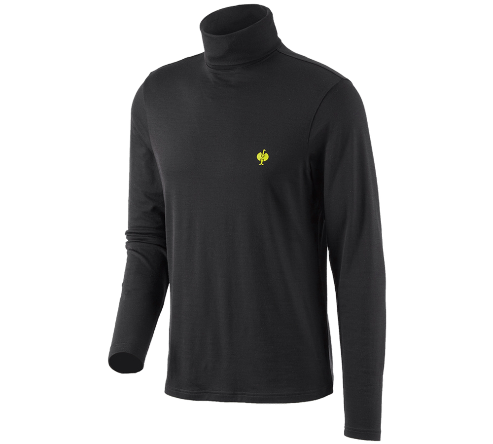 Bovenkleding: Shirt met col Merino e.s.trail + zwart/zuurgeel