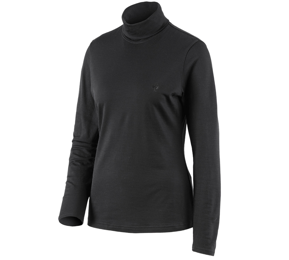 Kleding: Shirt met col Merino e.s.trail, dames + zwart