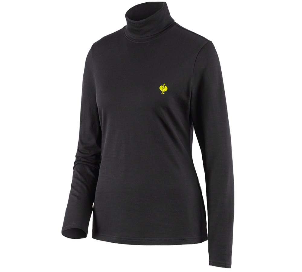 Bovenkleding: Shirt met col Merino e.s.trail, dames + zwart/zuurgeel