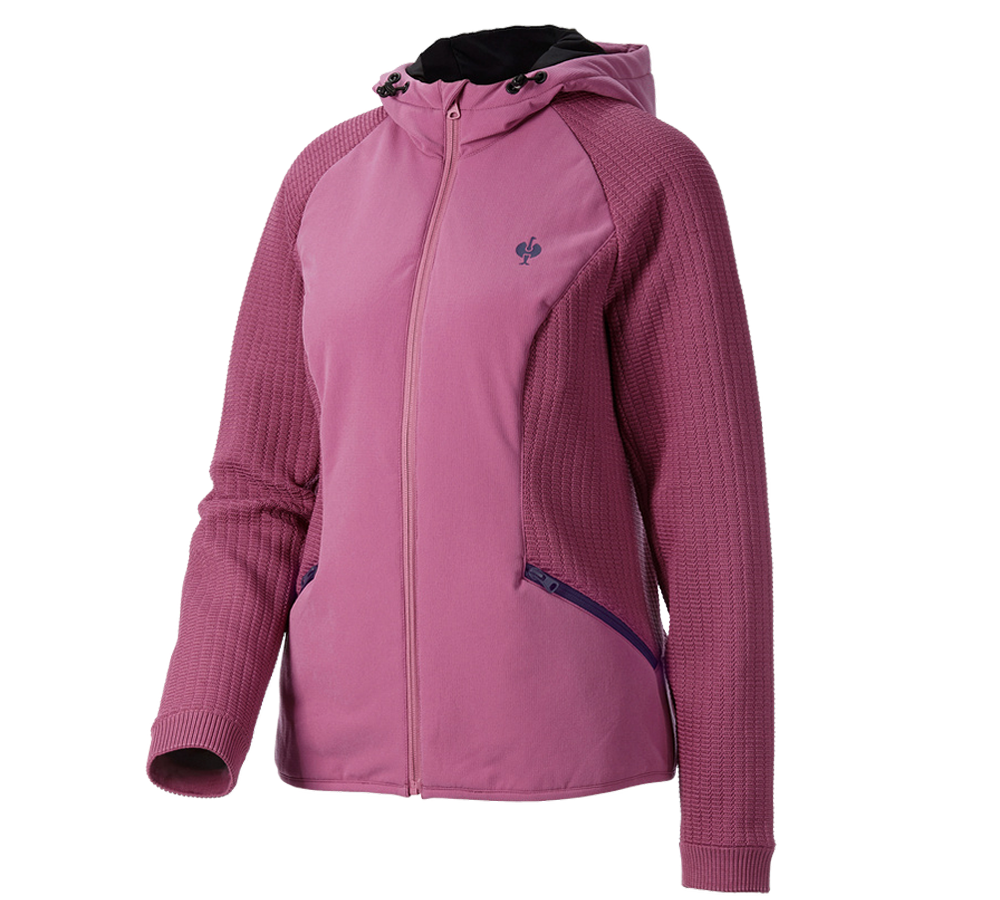 Vêtements: Veste en tricot à capuche hybride e.s.trail,femmes + rose tara/bleu profond