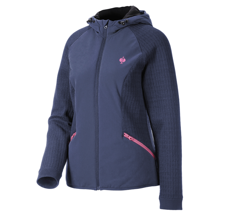 Vêtements: Veste en tricot à capuche hybride e.s.trail,femmes + bleu profond/rose tara