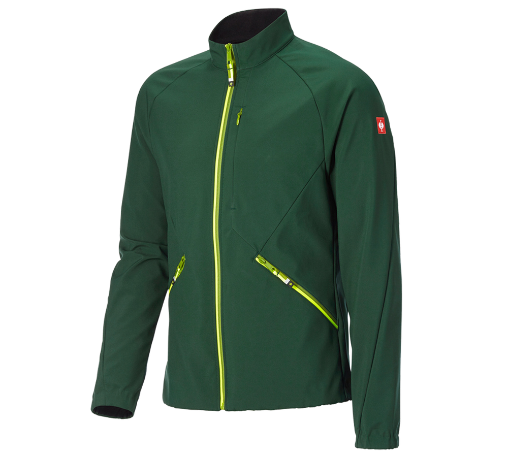 Kleding: Softshelljack e.s.ambition + groen/signaalgeel