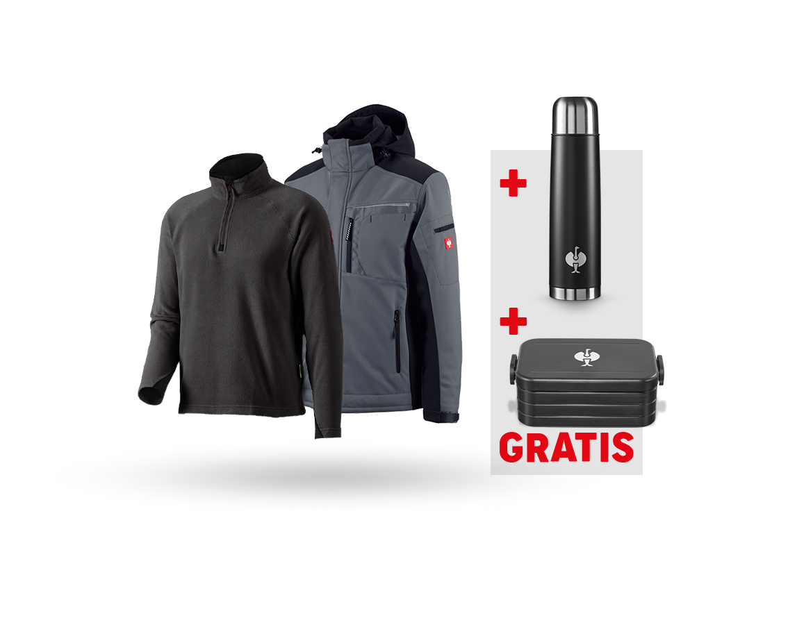 Bekleidung: SET: Softshelljacke e.s.motion +Microfleece Troyer + grau/schwarz