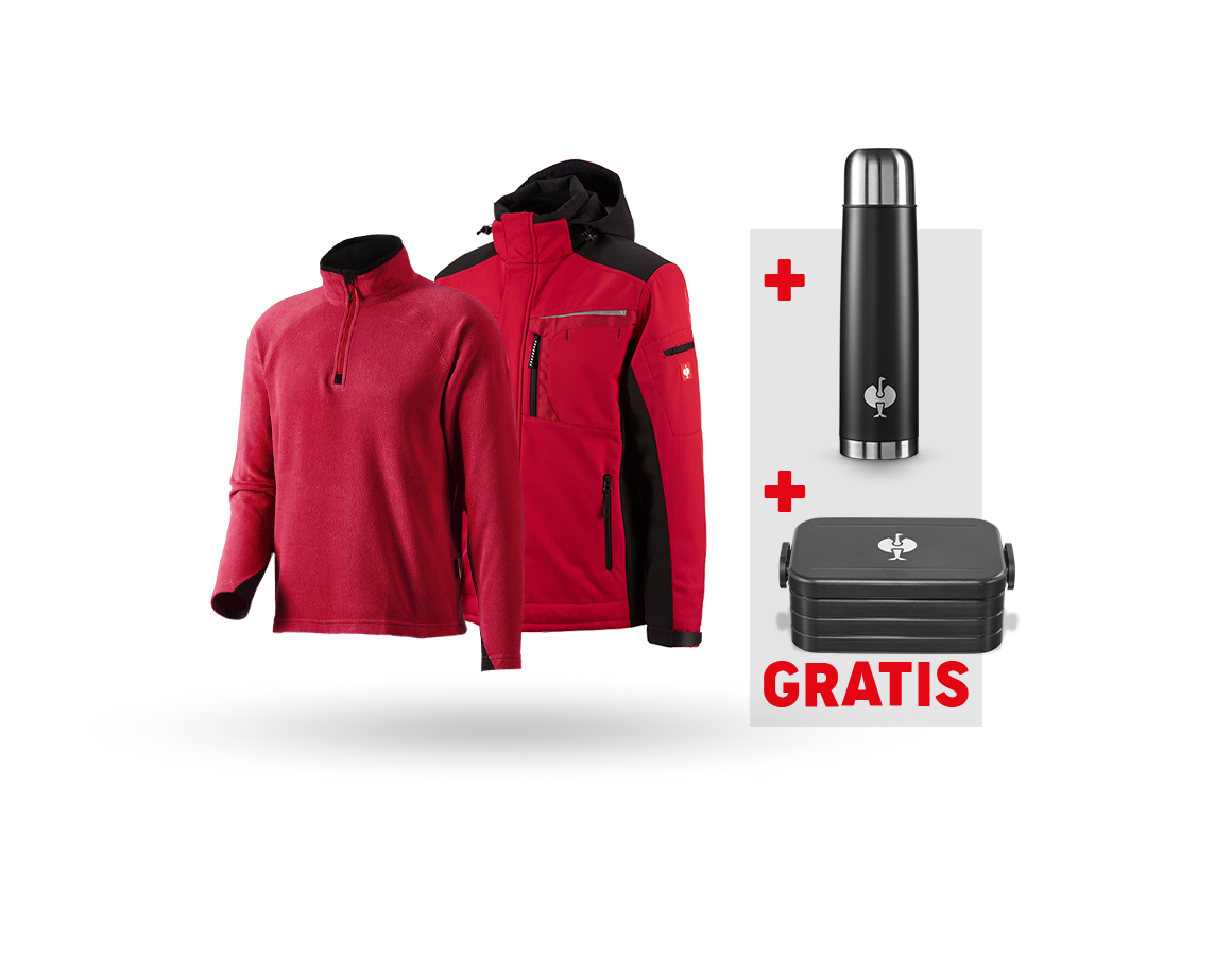 Bekleidung: SET: Softshelljacke e.s.motion +Microfleece Troyer + rot/schwarz