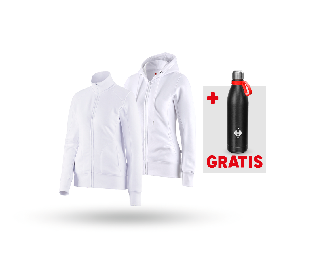 Kleding: SET: Sweatjack + hoody-sweatjack, dames + wit