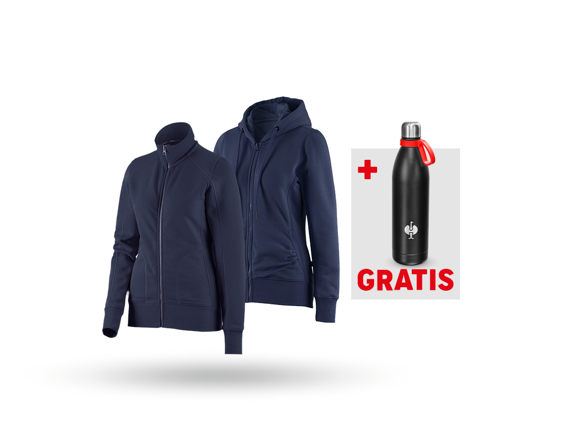 Kleding: SET: Sweatjack + hoody-sweatjack, dames + donkerblauw