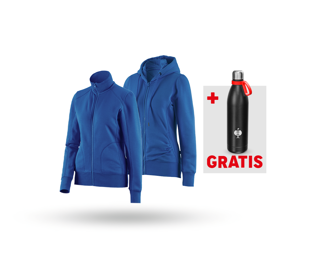 Bekleidung: SET: Sweatjacke + Hoody-Sweatjacke, Damen + enzianblau