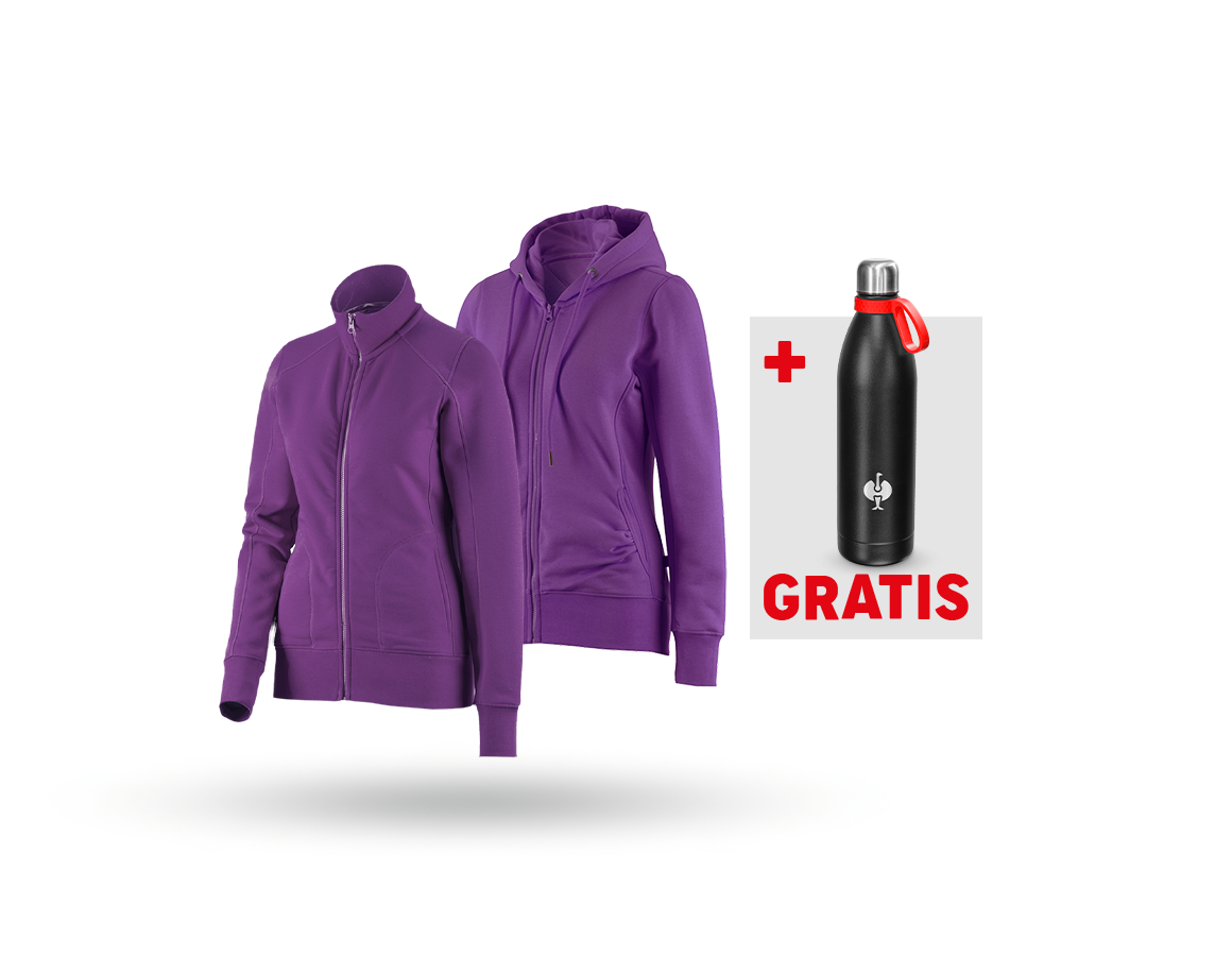 Kleding: SET: Sweatjack + hoody-sweatjack, dames + violet