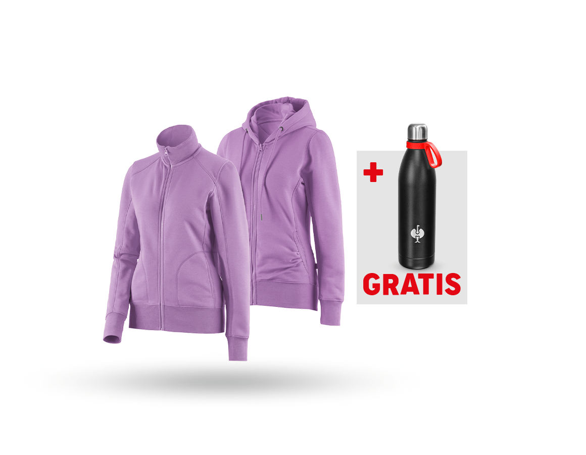 Kleding: SET: Sweatjack + hoody-sweatjack, dames + lavendel